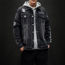 jk818-p80M-5XL黑墙ins牛仔夹克绣花破洞大码男日系CITYBOY，男装夹克，星座103A