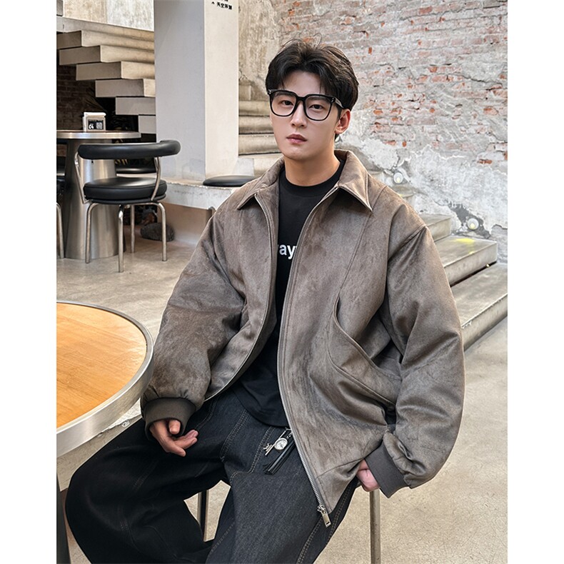 结构设计美式冬季棉服复古麂皮绒短款宽松加棉外套986P118，男装棉衣，电商A458A