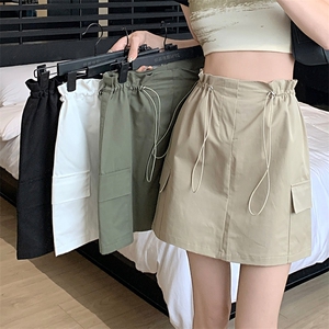 松紧腰辣妹工装半身裙女夏季高腰a字包臀裙子简约防走光短裙图片
