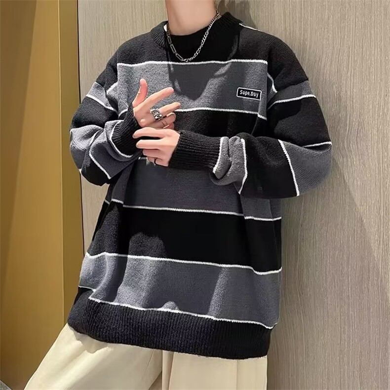 条纹撞色毛衣男秋冬季新款宽松休闲针织衫线衣外套M5641/P50,男装针织衫/毛衣,星座506