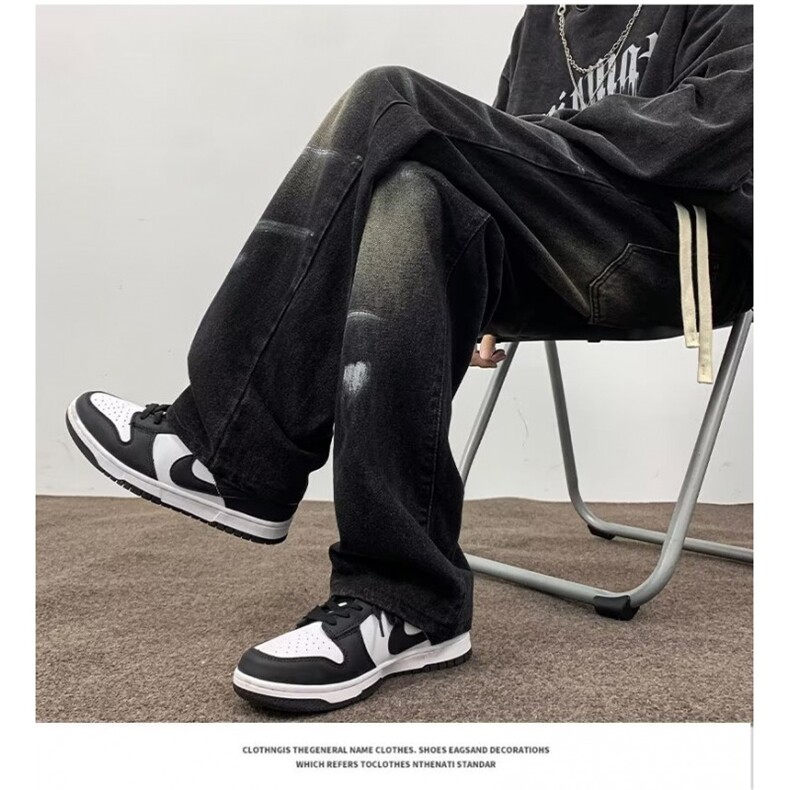 胖俗俗2024【赛道黑牛渐变】春美式街头直筒牛仔裤RM019/P54，男装牛仔裤，星座506