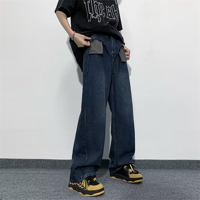 美式vibe裤子高街水洗牛仔裤男设计感小众拉链裤N1466P42,男装牛仔裤,星座1116-2