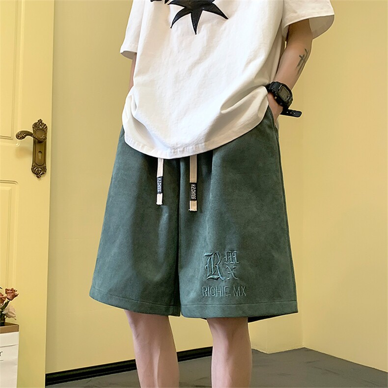 夏季新款港风男士麂皮绒刺绣大码休闲短裤DK9923-P45控68,男装牛仔裤,电商A021