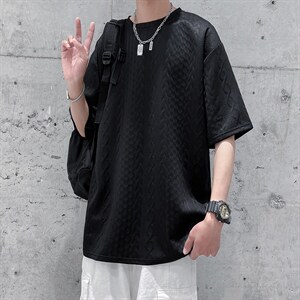 2024夏季新款巴洛克华夫格贴标休闲宽松男短袖 A161-TH01-P35图片