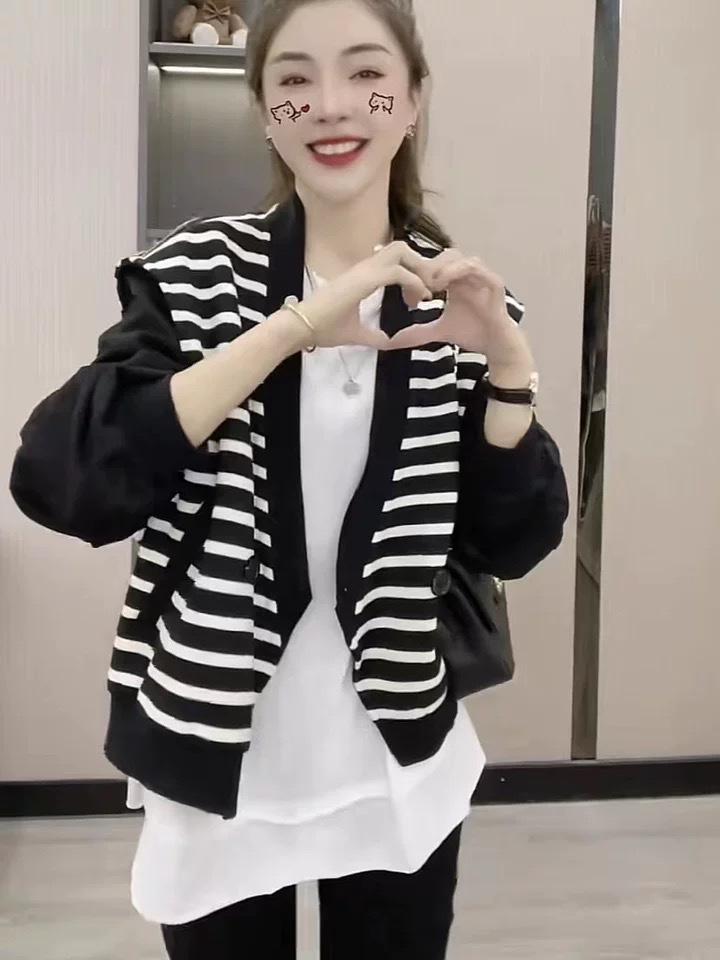 2022新款洋气条纹宽松外套,女装其它,L·H·X