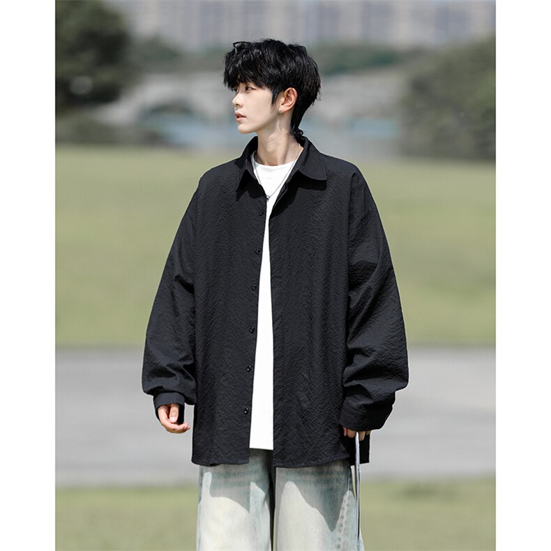 8XL-M泡泡纱盐缩肌理长袖衬衫男春季冰丝外套防晒衬衣CS29007P40,男装防晒衣,电商B312