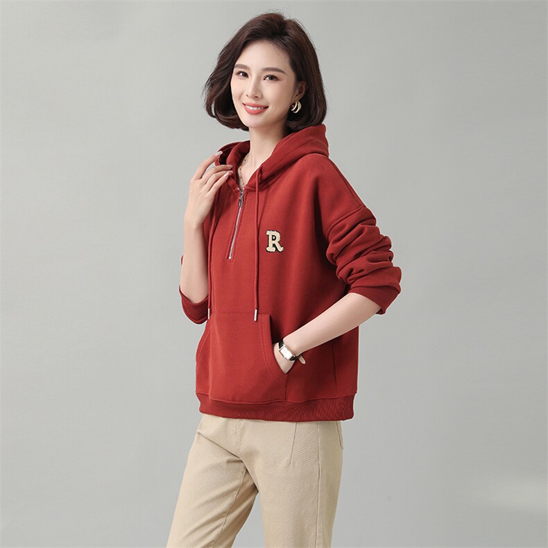 时尚宽松加绒卫衣女秋冬新款韩版百搭显瘦连帽长袖上衣外套潮,女装卫衣/绒衫,秋牧寒烟