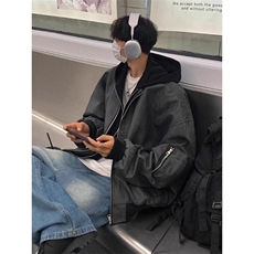 JK8539-P77美式复古飞行员夹克假两件pu皮衣外套男女潮高级感，男装皮衣，电商B323A