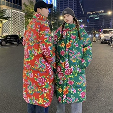 A3长款棉衣外套东北大花风汉服男女宽松保暖防寒棉袄潮情侣装，男装棉衣，星座115A(原星座507）