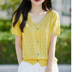 夏季新款简约纯棉镂空开衫女宽松百搭显瘦时尚休闲上衣，女装针织衫/毛衣，斯美雅电商供货