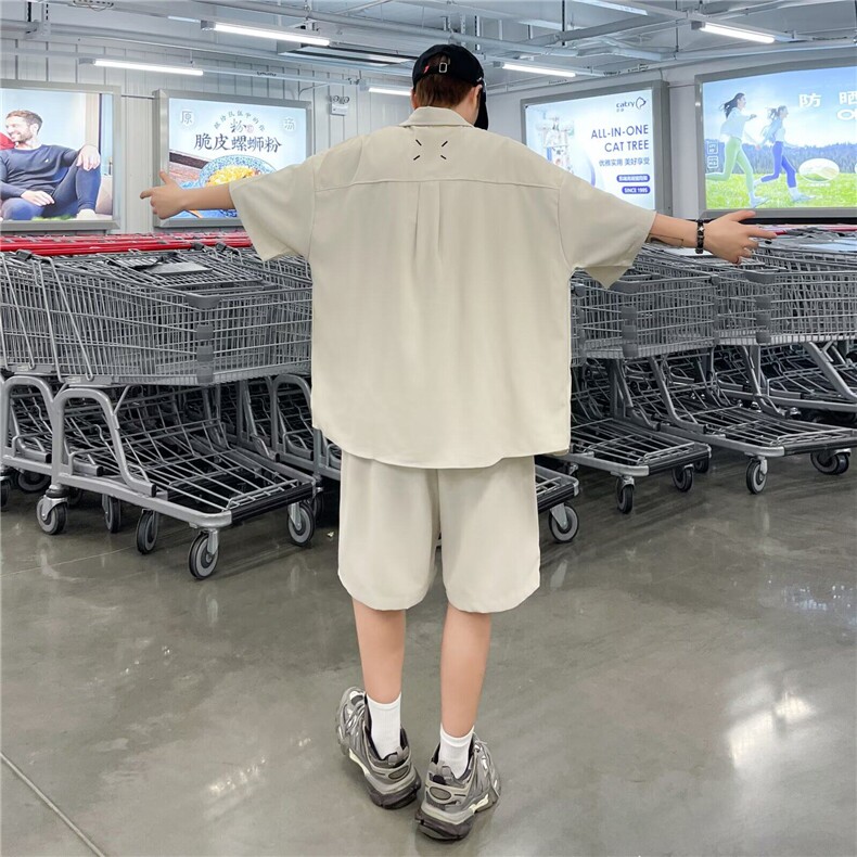 五分衬衫男士套装夏季新款短袖短裤两件套高级感宽松休闲穿搭男生,男装牛仔裤,星座506