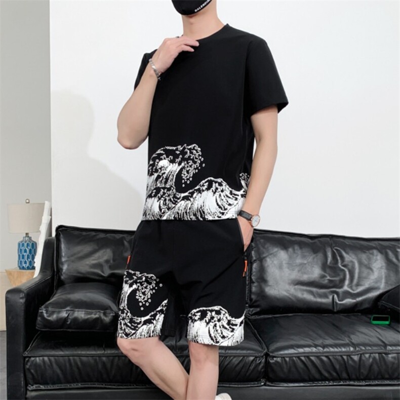 运动短袖套装男士夏季薄款短袖t恤搭配时尚休闲冰丝短袖两件套,男装休闲套装,电商B212（原钱塘6029）