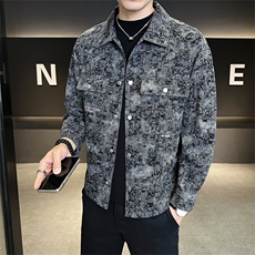 店主风秋季新款潮流复古水洗牛仔衬衣男夹克外套B338-5029-P115，男装工装外套，电商B338