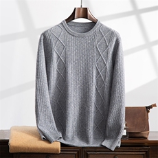 2024秋冬新款35%山羊绒男士套头加厚圆领菱形羊绒衫，男装羊绒套衫，曼云男装羊绒