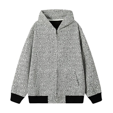 特批P58无差价秋季小香风肌理感港风连帽宽松开衫卫衣外套男W5034，女装短外套，电商A001