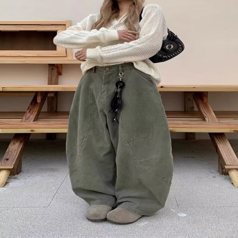 美式复古简约廓形弯刀牛仔裤女春秋款街头宽松阔腿裤坠感镰刀裤子,女装休闲裤,星座218-8