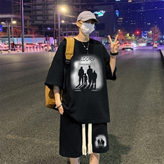 wassuphappy短袖t恤套装男夏季美式ins潮牌宽松大码休闲一套搭配，男装休闲套装，电商B367