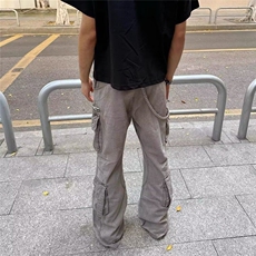 美式重工炮弹多口袋工装牛仔裤男小众潮牌做旧设计感宽松阔腿裤子，男装牛仔裤，星座506A