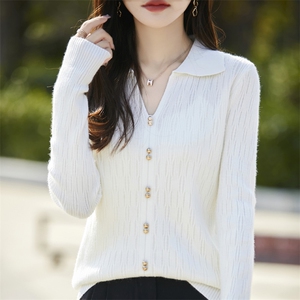 2025秋冬polo领设计感显瘦打底衫女长袖毛衣内搭针织衫纯色上衣潮,女装针织衫/毛衣,暖姿羊绒