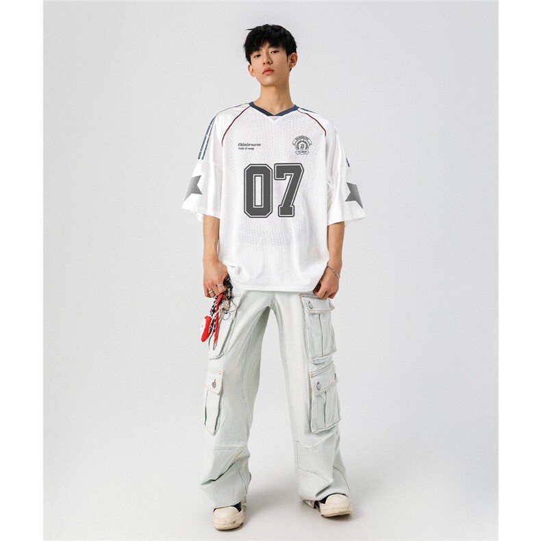 美式橄榄球透气球衣印花网面大码M-5XL短袖T恤男DX78027P39控65图片