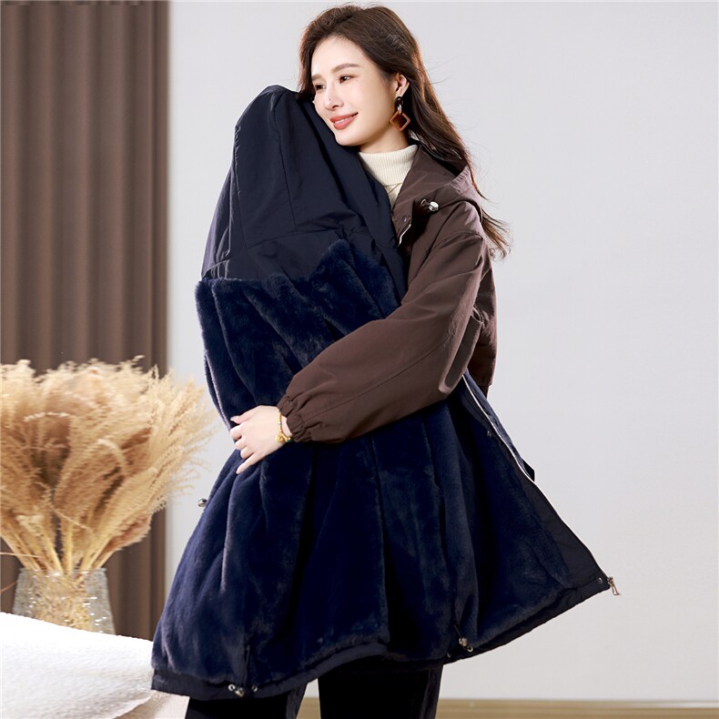 2025冬季时尚休闲夹棉加厚保暖舒适中长款棉服,女装派克服,天丽