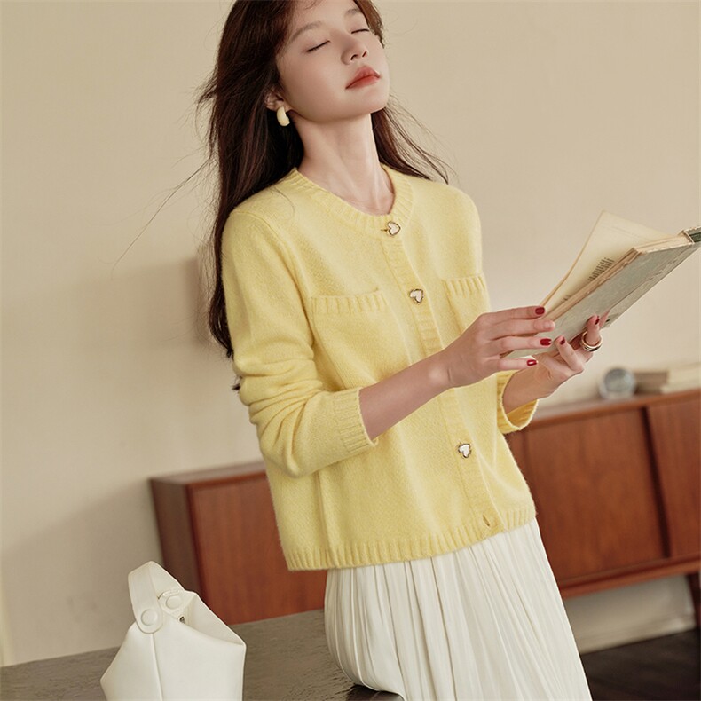 秋冬季羊绒休闲时尚百搭带兜开衫7针双股开衫，女装羊绒衫，绒知纯羊绒