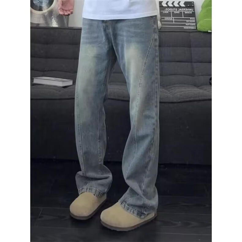 现货 春季男士牛仔裤宽松直筒潮流休闲拼接阔腿裤子LV88022-P48图片