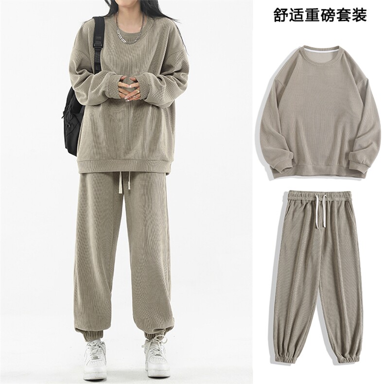美式圆领卫衣螺纹束脚裤直筒休闲垂顺秋冬套装-TZ830特批92图片