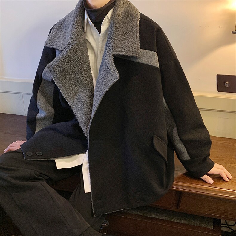 羊羔毛呢料拼接撞色呢子夹克23冬季西装领大衣XZ514-2-F585-P125,男装夹克,星座514-2(原B239)