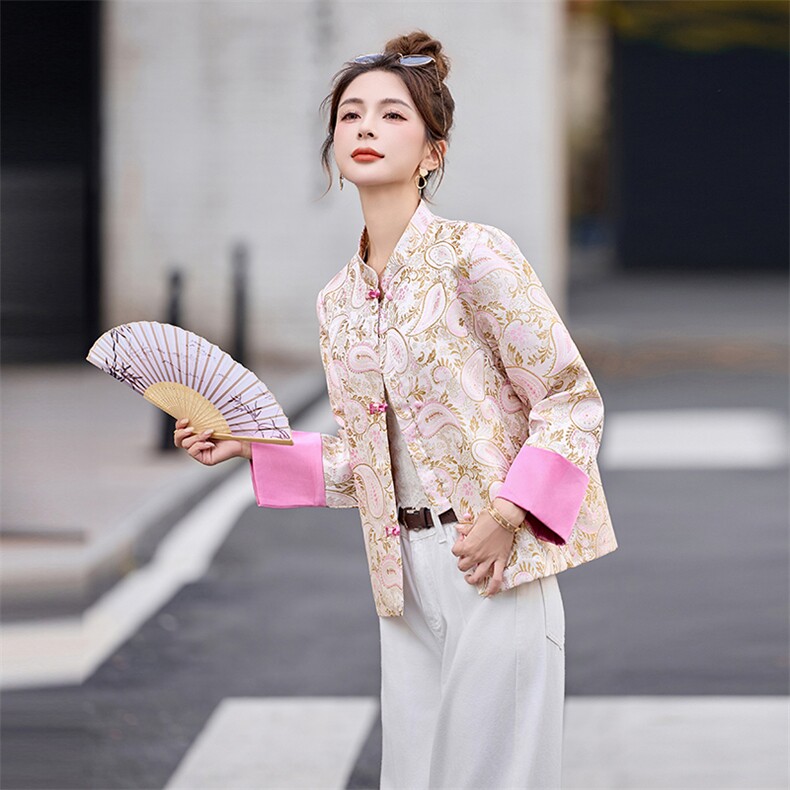 新中式风精致盘扣立领提花外套2525P130,女装短外套,乐衣轩