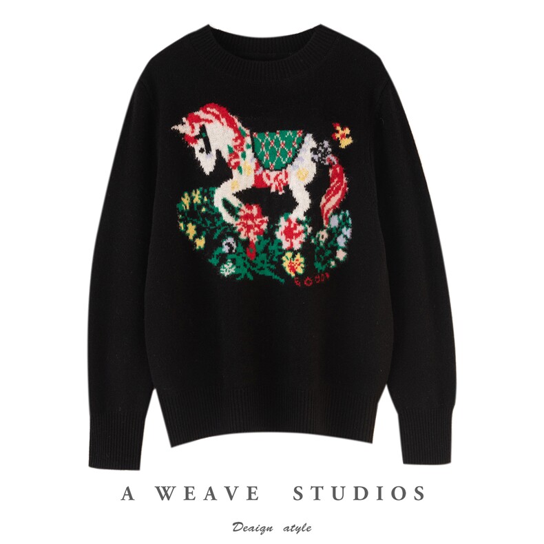 2025年秋季时尚百搭通勤简约休闲旋转木马，女装羊毛衫，佰米娇羊绒