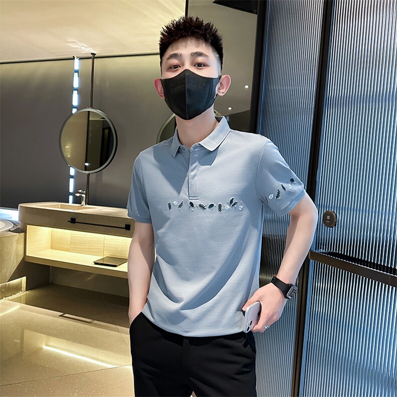 2023花朵刺绣夏季短袖T恤翻领Polo衫小伙风时尚半袖T0264-P50,男装T恤,电商D342