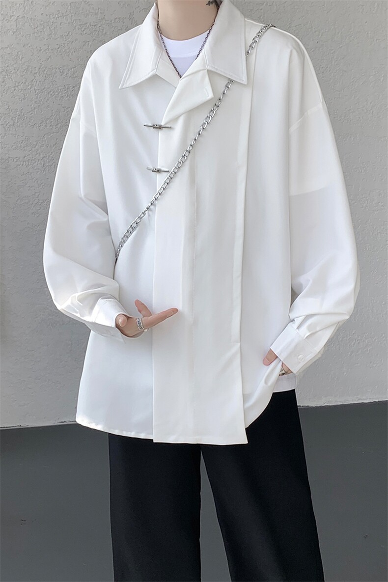 8XL-M风新中式黑色翻领长袖衬衫男秋季休闲衬衣痞帅CS537P58,男装衬衫,电商D206-1