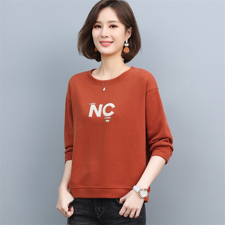 时尚宽松大码女长袖卫衣绣花字母款舒适休闲上衣,女装卫衣/绒衫,3200格调