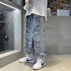 高级感hiphop休闲宽松牛仔裤炸街美式高街束脚长裤A125-K915-P55，男装牛仔裤，电商A125