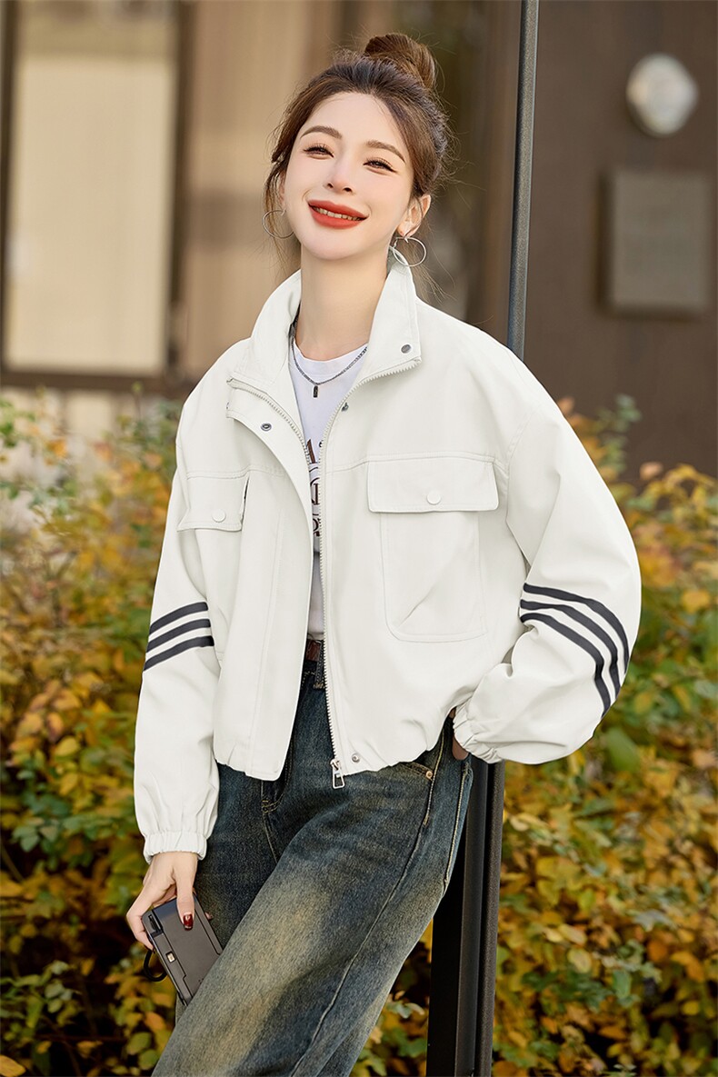 休闲百搭立领短款外套女2025春秋新款小个子时尚宽松显瘦夹克上衣,女装短外套,星宇服饰