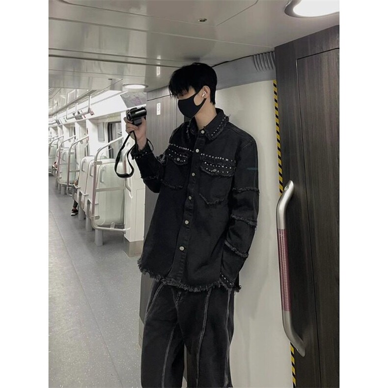 [有货]铆钉毛边牛仔外套痞帅翻领夹克休闲上衣JK205特P58,男装夹克,星座908-1