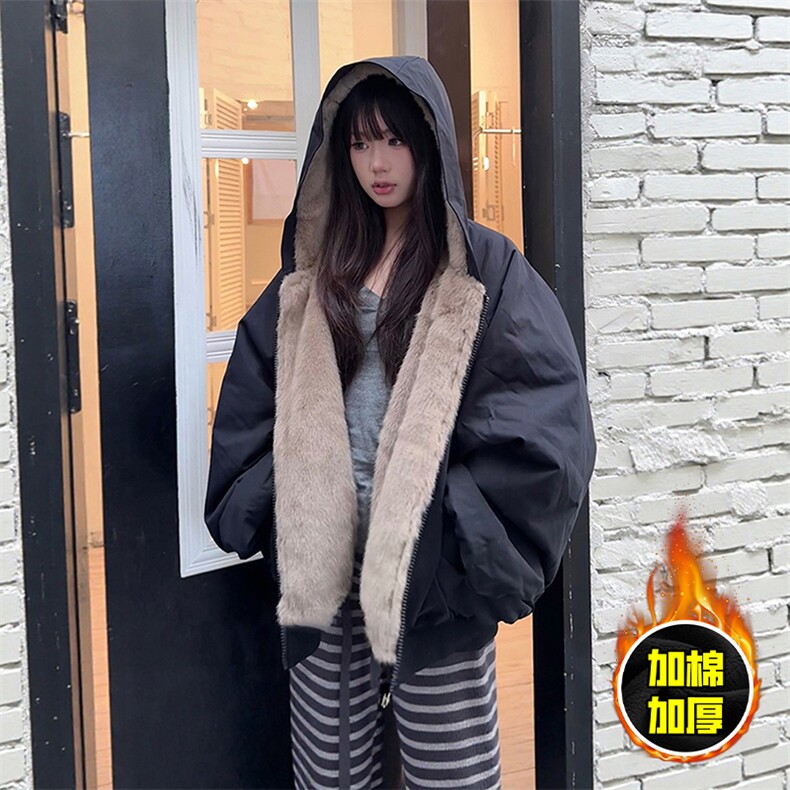 两面穿现货重磅短款座山雕棉衣男女双面穿毛毛绒棉服加厚外套,男装棉衣,电商A443
