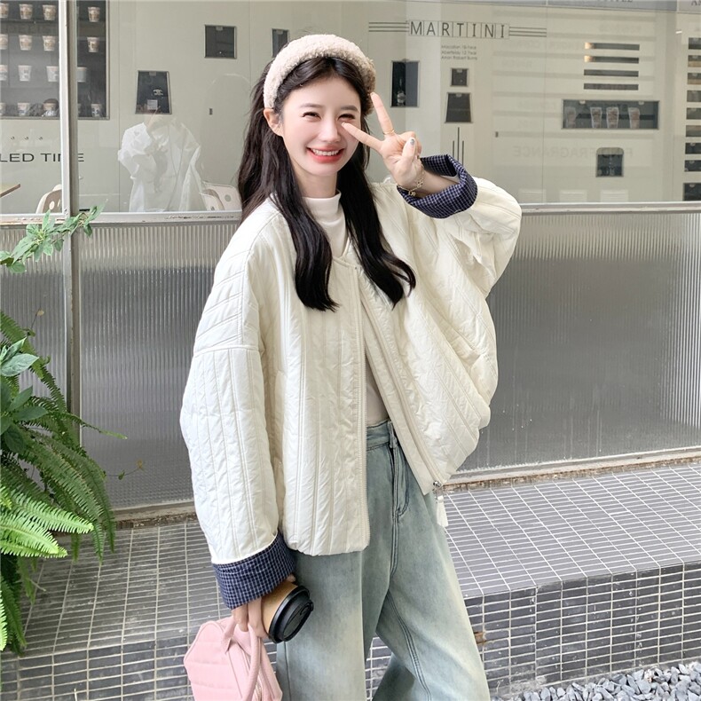 大货已出格子袖拼接薄款棉衣2C090-8947-P145-K218,女装棉衣/棉服,2C090