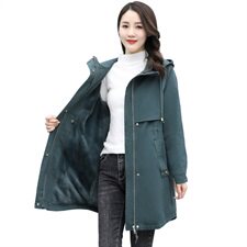 有现货2021冬季新款休闲时尚加绒加棉外套连帽中长款保暖棉服，女装棉衣/棉服，依万里