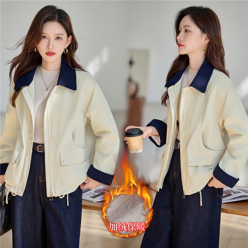 加绒棉服女2025冬季新款小个子短款外套棉袄夹克拼接,女装棉衣/棉服,依万里