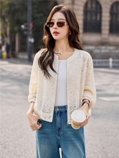 2026春季新款蕾丝镂空浛韩版休闲外套，极简轻奢。休闲风，女装短外套，欧米莱