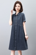 牛仔连衣裙女夏季2025新款宽松大码显瘦法式气质衬衫裙妈妈薄裙子，女装连衣裙，韩派