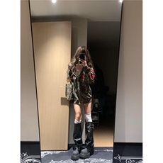 美式潮牌迷彩连帽卫衣男女秋冬2025新款慵懒风overseas开衫外套，女装短外套，星座1210-1