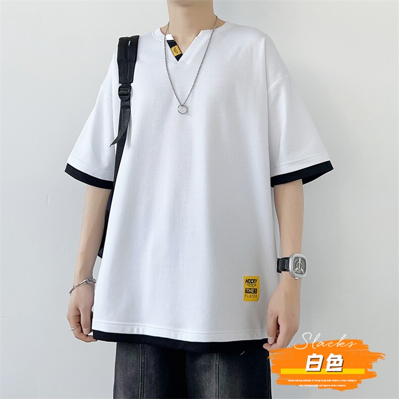 冰氧仿短袖港风白墙夏季T恤休闲百搭假两件男上衣TC3153-P28,男装T恤,星座717