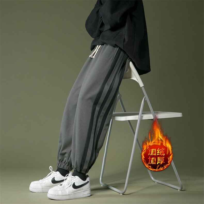 冬季加绒加厚港风宽松潮流条纹拼接休闲裤男7728-P50加绒P60，男装休闲裤，电商A059
