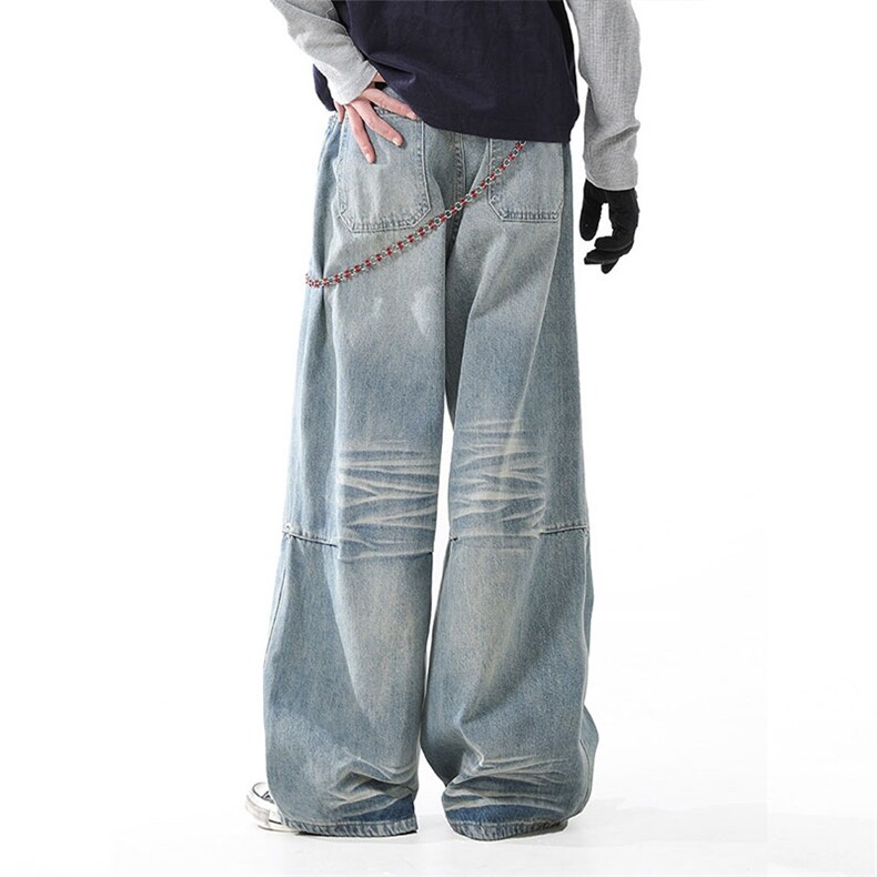有货。牛仔裤子宽松高街拖地裤潮牌裤RK3007-P56,男装牛仔裤,星座412-3