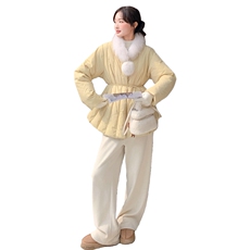 韩版圆领真毛领系带收腰羽绒服2C067-971-P298-K399，女装羽绒服，茵姿媚