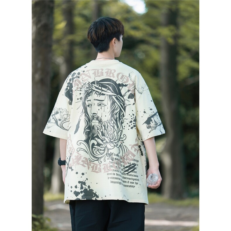 港风满身印花设计短袖T恤男休闲大码情侣短袖T恤DT77017P38控58,男装T恤,星座227-7