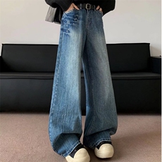 水洗直筒牛仔裤男款美式复古小众宽松铆钉设计感做旧直筒裤子，男装休闲裤，星座506
